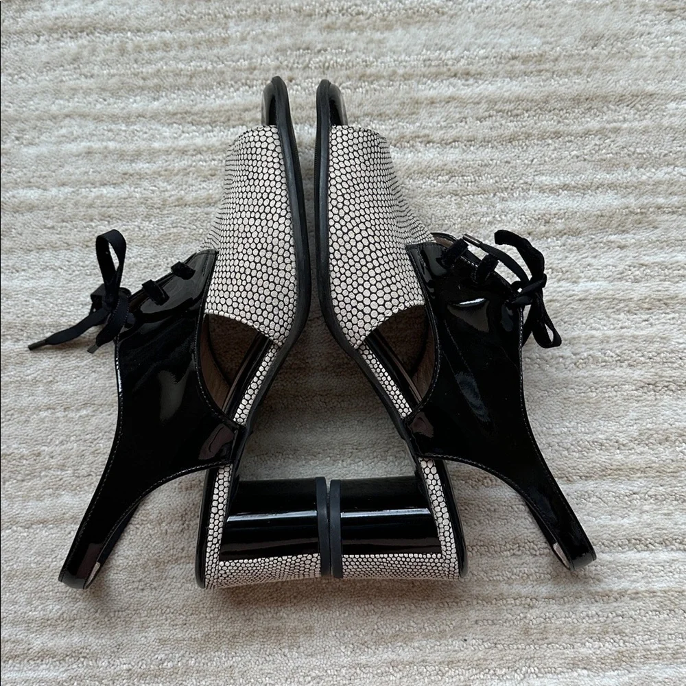 EUC Beautifeel Slingback Peep Toe Lace up Sandals Black Patent Dots EU 40 US 9.5